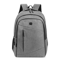 Gray oxford fabric business backpack with multiple pockets and a sport badge detail - Gray