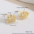 Gouden kroon oorknopjes in koper met 3-laags vergulding en zirkoon inlegwerk - Goudkleurig Kroon (Groot) / 1.2cm x 0.9cm