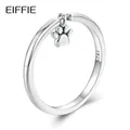 S925 sterling silver open ring featuring a cute dangling cat paw charm on white background - Size 6