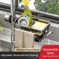 Gunmetal kitchen faucet rack with drainage basket and towel bar for sink storage - Gun Grey Right Bar Style (With Drain Tray)