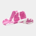 Detail of plush faux fur texture on a pink and white cow print cowboy hat for women - Heart Top Cow Print Rose Red