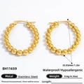 Polished 18K gold plated stainless steel bead hoop earrings in a classic 33mm round style - EH11659-Ball Hoop Earring