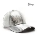 Silver baseball cap with crocodile skin texture and metallic finish for sports - Silver