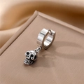 Detail of silver stainless steel hoop earring featuring a gothic skull charm pendant - Silver Large Skull