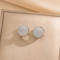 Pendientes circulares irregulares de plata con circonitas pavimentadas en estuche - Aro redondo de pavé completo / Color Acero