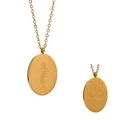 18K gold plated stainless steel oval pendant necklace featuring July Larkspur flower - July Larkspur
