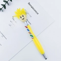 Funny yellow mop top smiley face stylus pen with colorful striped clip on card - Yellow
