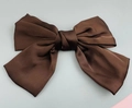 Elegant satin bow hair clip in chocolate brown with a luxurious glossy finish - Dark Coffee (Spring Clip)