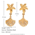 18K gold starfish and shell earrings with dimensions and weight measurements - Starfish Shell Rhinestone Patchwork Studs / Gold