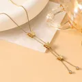 Elegant 18K gold plated Y-shaped necklace featuring matte butterfly charms and crystals - Butterfly Tassel (Gold Style 1)
