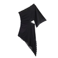Elegante vestido negro de un hombro con encaje, dobladillo asimétrico y corte en cintura - S / Negro
