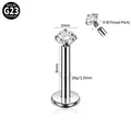 G23 titanium internal thread labret stud with 2mm zircon and 1.2mm flat back post - G23 Titanium Lip Stud-1.2*8*2mm