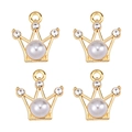 Detailed view of four golden crown pendants with white pearls and small zircons - Crown Frame Pearl (px1086-31)