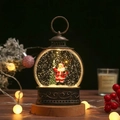 Vintage bronze Santa Claus snow globe lamp on wooden base with festive LED light - Flat Round Santa with Gift Bag (Water-filled) / Water-filled