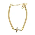Gold-plated mesh bracelet with a cross pendant featuring black and white zircon crystals - Style A (Black & White Zirconia Cross)