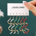 Three pairs of spiral wave drop earrings in sparkling red green and silver finishes - 3 Pairs/Set Spiral Ear Hooks