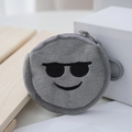 Mini gray plush round emoji coin purse with cool sunglasses emoji and soft texture - Gray