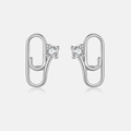 Minimalist S925 sterling silver paperclip earrings with round zircon in silver finish - 925 Silver / Platinum