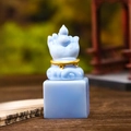 Light blue translucent resin cat crystal ornament in Buddha hand seal variant design - 1223-5 Blue Stamp
