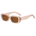 Retro rectangular sunglasses featuring translucent pink frames and amber lenses for women - Transparent Light Tea Dark Tea Lens