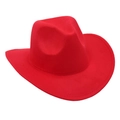Detailed top view of a classic red felt cowboy hat with stitched brim on white background - Red