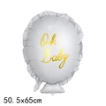 White round foil balloon with ruffled edges and gold Oh Baby text for baby showers - Oh Baby White Balloon