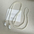 Long pearl sweater necklace with two large white baroque pearl pendants on beige canvas - Glass Pearl Necklace / 90cm / Milky White