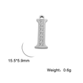 Silver stainless steel letter I pendant with seven sparkling zircons, 15.5x5.9mm size - Letter I
