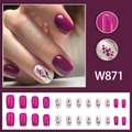 Magenta berry floral press-on nails set with elegant white accents and matte finish - Berry Magenta Floral Style (W871 Glue Style)