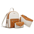 Dreiteiliges Taschenset aus weißem Leder mit geometrischer Prägung und braunen Details - Gebrochenes Weiß