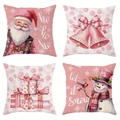 Set of 4 pink watercolor Christmas pillow covers with Santa and snowman patterns - Watercolor Pink Bell
