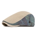 Berretto patchwork in twill kaki e denim blu con fibbia regolabile in ottone chic - Stile Ivy Cap / Fibbia Laterale Cachi
