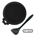 Black silicone pet food can lid with cat paw handle and grey feeding spoon set - Black Can Lid + Spoon
