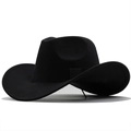 Classic black felt cowboy hat with curved brim and tonal decorative band on white background - Black