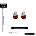 Vintage round faux leather and pearl stud earrings with S925 silver needles - Brown Geometric Style (CN Info)