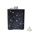 6oz black rhinestone hip flask with white star patterns and stainless steel funnel - Black