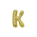 Detailed close-up of golden letter K charm with sparkling pave-set zircons for DIY jewelry - English Letter K (DB241107-K)