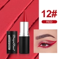 Matte red gel eyeliner pen shade 12 with smooth texture swatch and eye makeup model view - Red