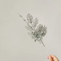 Sparkling silver glitter artificial lily branch with hollow leaves for Christmas tree decor - Silver
