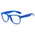 Classic bright blue square eyeglass frames with silver rivet accents and clear lenses - Royal Blue