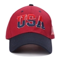 Ricamo 3D dettagliato delle lettere USA e bandiera americana su cappello rosso e blu - Regolabile / Bordo Nero + Bordeaux