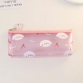 Rosa halbtransparente PVC-Federtasche mit süßen Comic-Hunden und Kirschmustern - Kirsch-Welpe