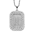 Collana hip hop da uomo argentata con ciondolo a piastrina pieno di cristalli scintillanti - Catena a Corda Argento