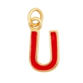 Golden letter U necklace pendant with red enamel filling for custom jewelry making - Red - Letter U