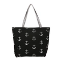 Sac fourre-tout en toile noire avec motif d'ancre blanche et poignées grises tissées - Ancre Noire
