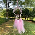 Pink Tree of Life dreamcatcher with crystal stones and soft feathers for car decor - Rose Quartz