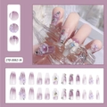 Purple gradient press-on nails with 3D bows, pearls, and rhinestones in set ZTD-0062 - Purple Gradient Flower Butterfly Style (ZTD-0062)