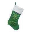 Green plush Christmas stocking with white faux fur trim and gold bell print decorations - 46*28cm / Christmas Green