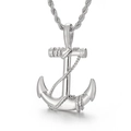 Vintage zilveren roestvrijstalen anker hanger ketting met touwdetail op witte achtergrond - Zilver (Alleen Hanger) (KP100318)