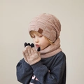 Gebreide winterset voor kinderen met muts, sjaal en touchscreen handschoenen roze-oranje - 3-Delige Set (Muts + Sjaal + Handschoenen) / Roze
